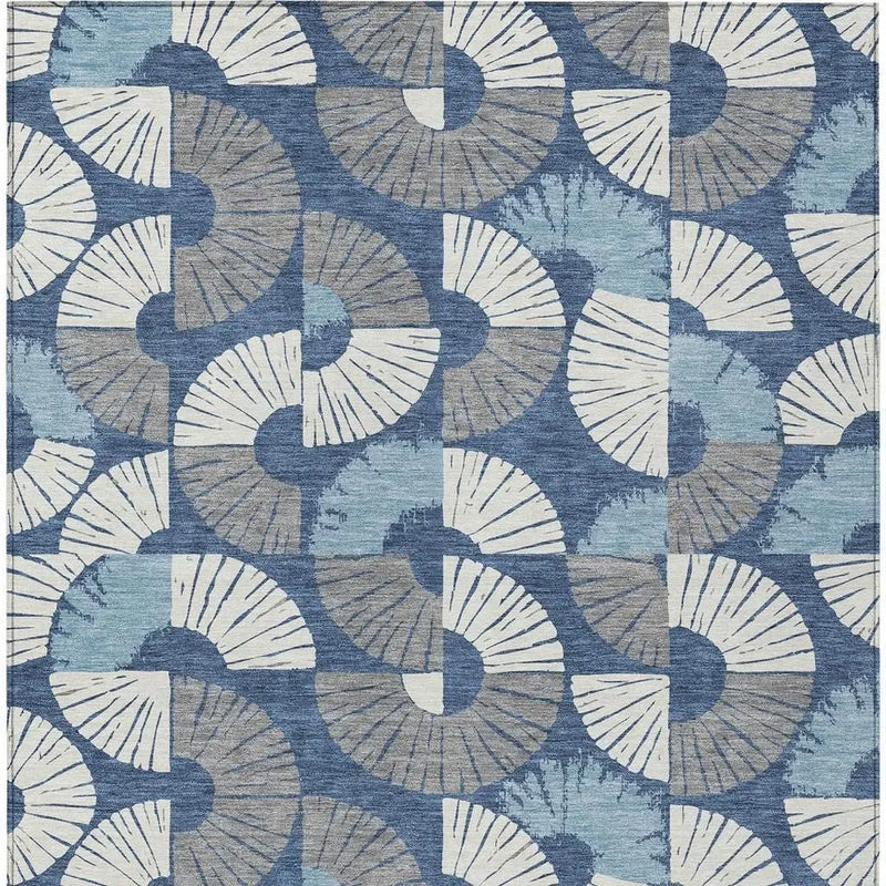 3' X 5' Navy Blue And Ivory Geometric Washable Indoor Outdoor Area Rug Homeroots Outdoor