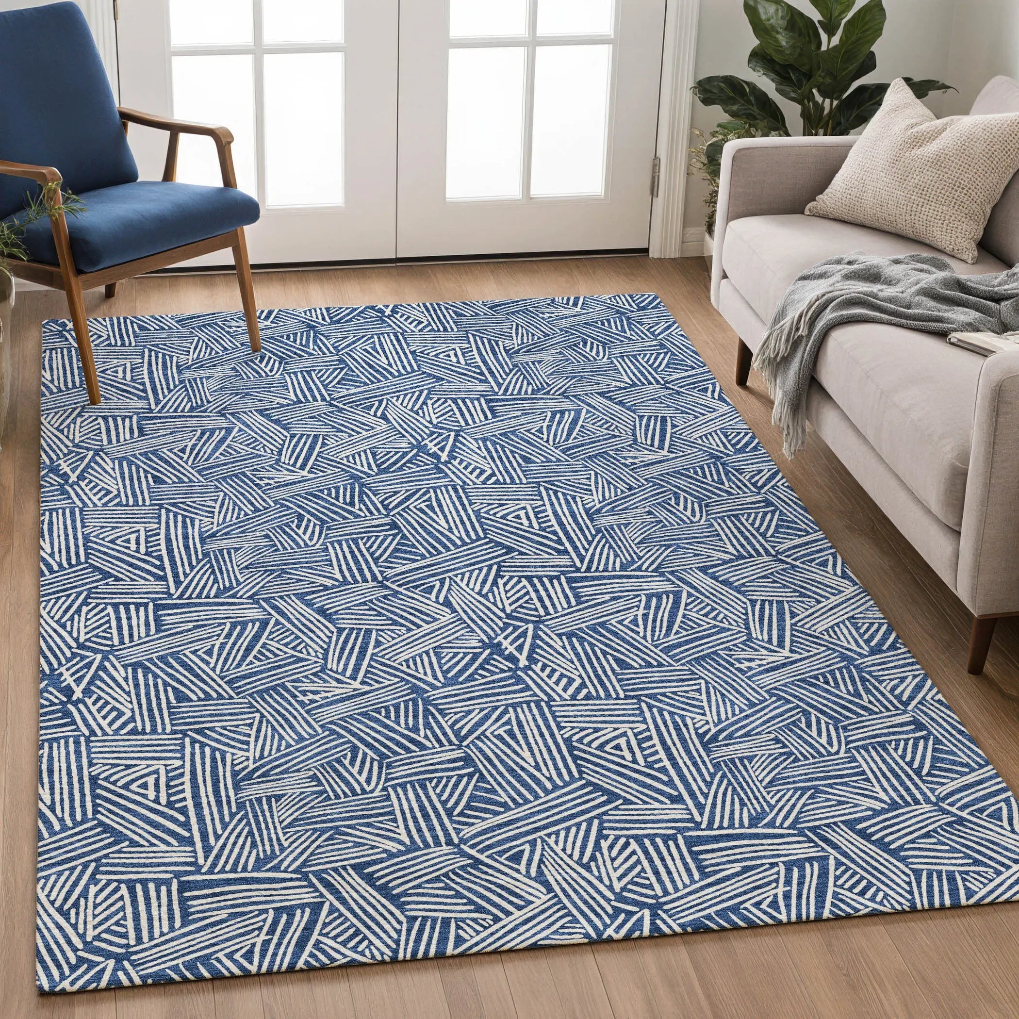 3' X 5' Navy Blue And Ivory Geometric Washable Indoor Outdoor Area Rug Homeroots Outdoor