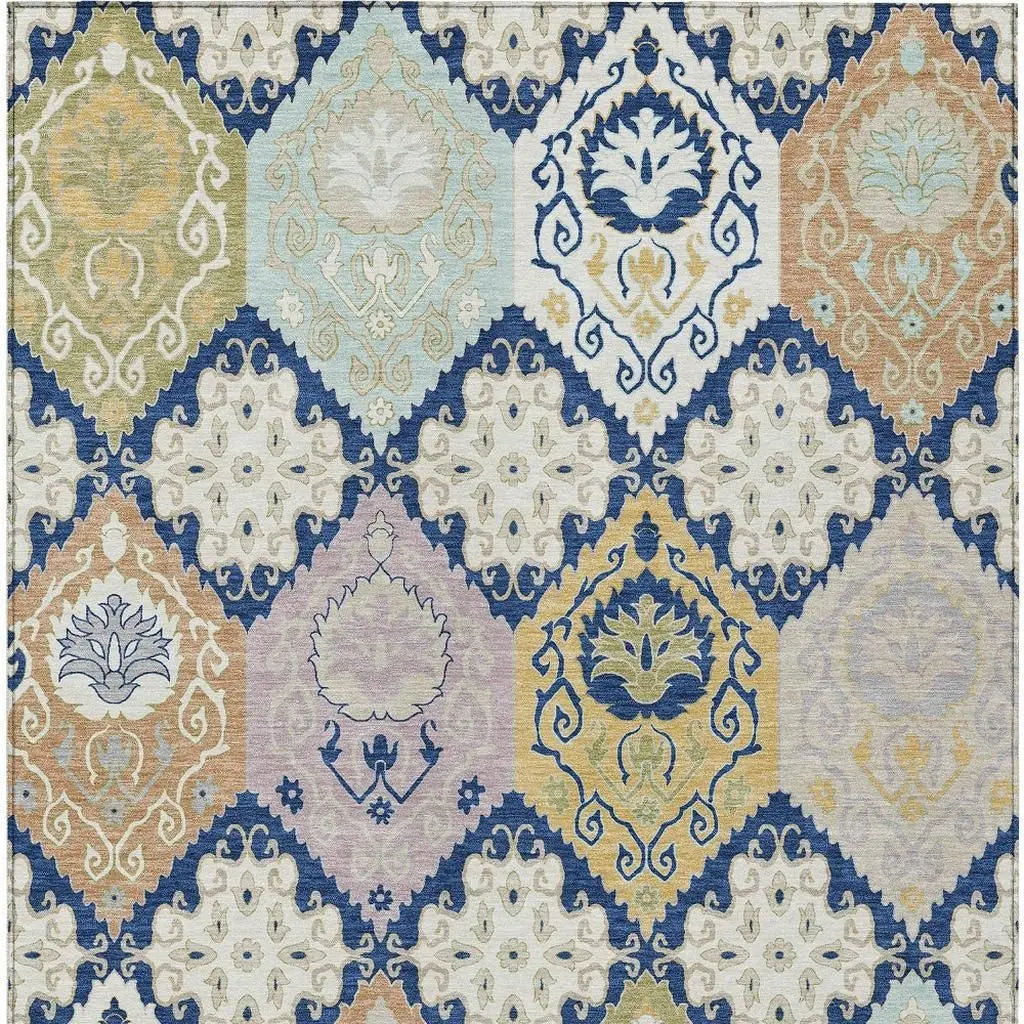 3' X 5' Navy Blue And Ivory Geometric Washable Indoor Outdoor Area Rug Homeroots Outdoor