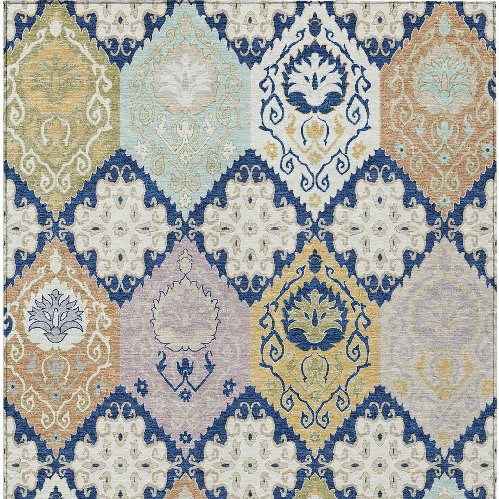 3' X 5' Navy Blue And Ivory Geometric Washable Indoor Outdoor Area Rug Homeroots Outdoor