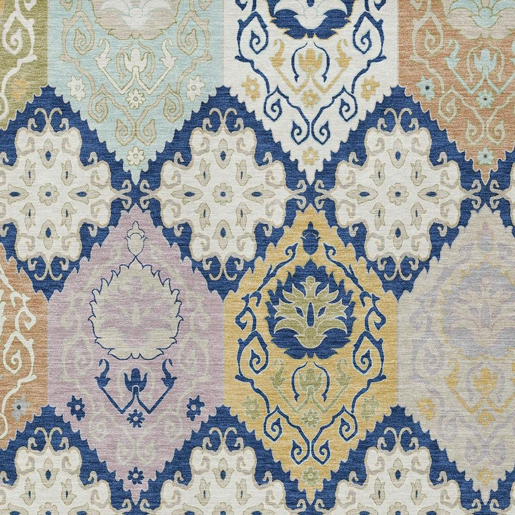 3' X 5' Navy Blue And Ivory Geometric Washable Indoor Outdoor Area Rug Homeroots Outdoor