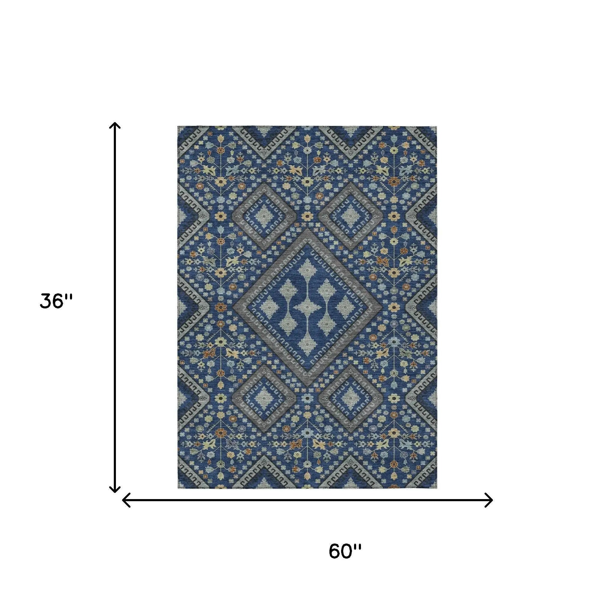 3' X 5' Navy Blue And Ivory Medallion Washable Indoor Outdoor Area Rug Homeroots Outdoor