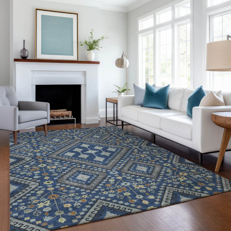 3' X 5' Navy Blue And Ivory Medallion Washable Indoor Outdoor Area Rug Homeroots Outdoor