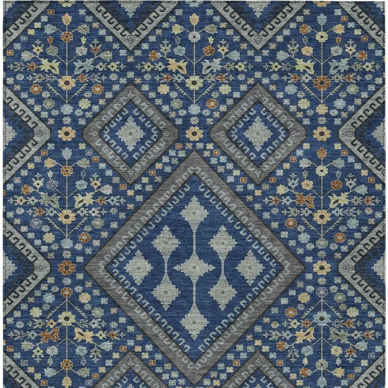 3' X 5' Navy Blue And Ivory Medallion Washable Indoor Outdoor Area Rug Homeroots Outdoor