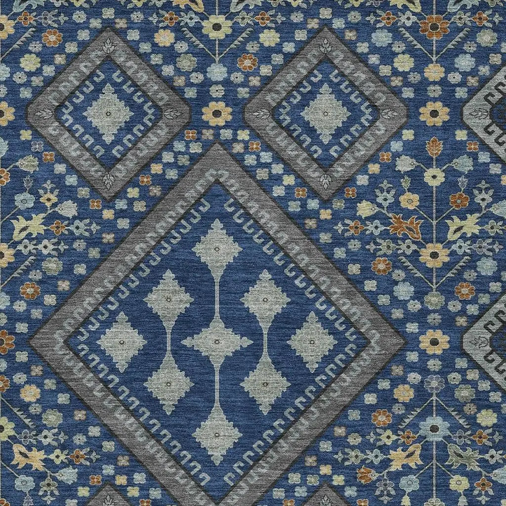 3' X 5' Navy Blue And Ivory Medallion Washable Indoor Outdoor Area Rug Homeroots Outdoor