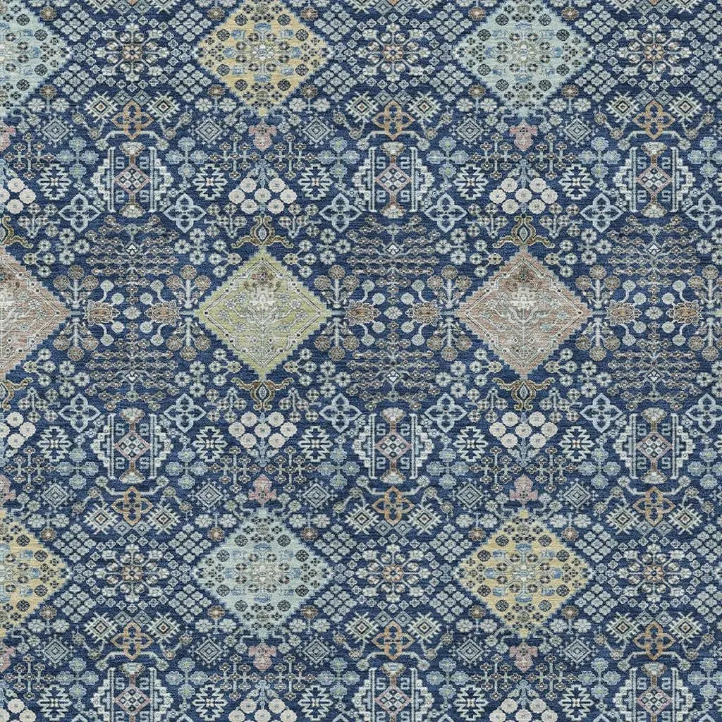 3' X 5' Navy Blue And Ivory Oriental Washable Indoor Outdoor Area Rug Homeroots Outdoor