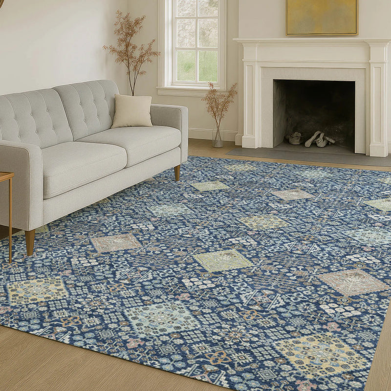 3' X 5' Navy Blue And Ivory Oriental Washable Indoor Outdoor Area Rug Homeroots Outdoor