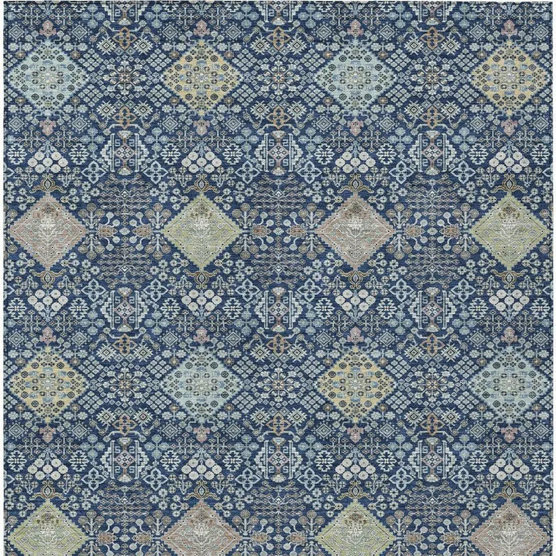 3' X 5' Navy Blue And Ivory Oriental Washable Indoor Outdoor Area Rug Homeroots Outdoor