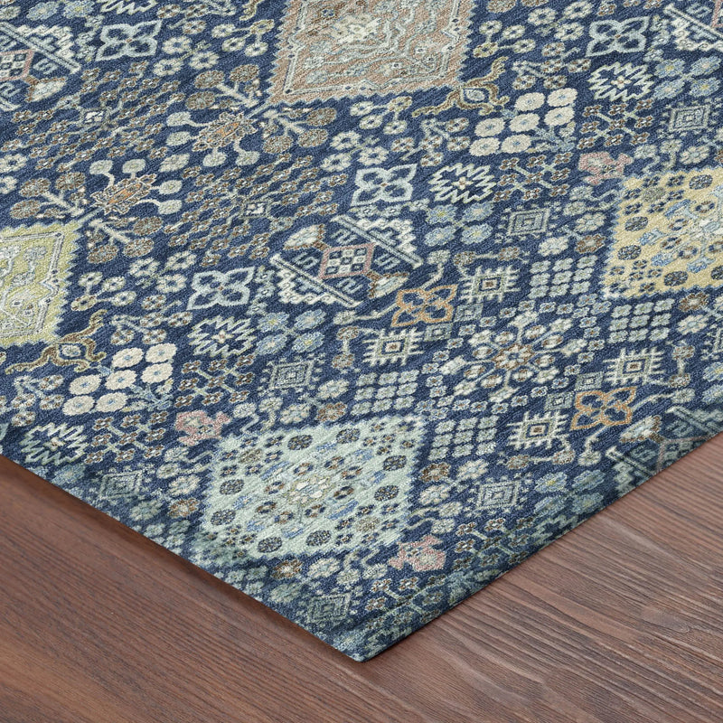 3' X 5' Navy Blue And Ivory Oriental Washable Indoor Outdoor Area Rug Homeroots Outdoor