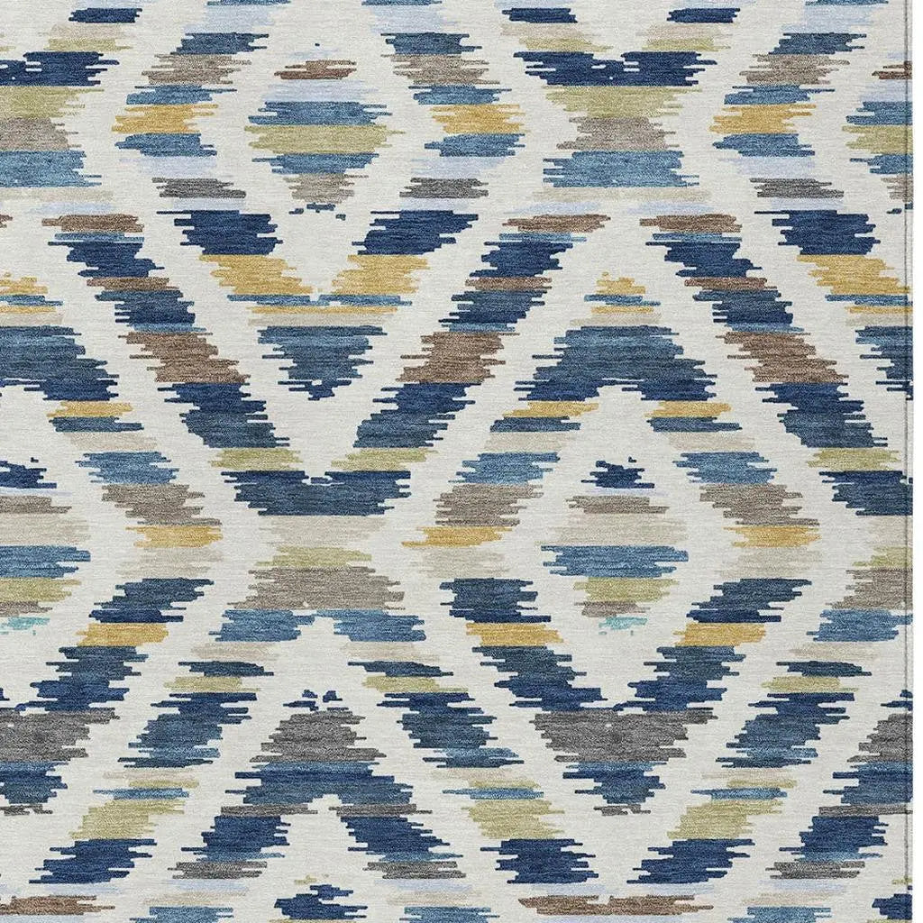 3' X 5' Navy Blue And Ivory Tribal Washable Indoor Outdoor Area Rug Homeroots Outdoor