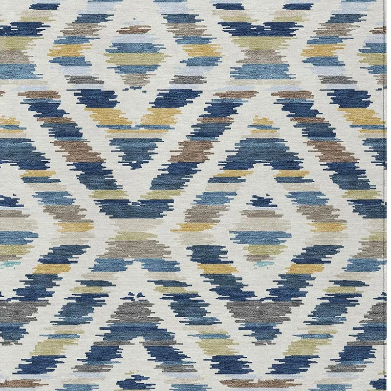 3' X 5' Navy Blue And Ivory Tribal Washable Indoor Outdoor Area Rug Homeroots Outdoor