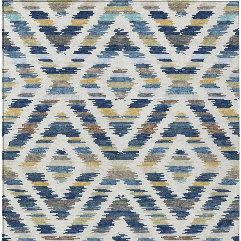 3' X 5' Navy Blue And Ivory Tribal Washable Indoor Outdoor Area Rug Homeroots Outdoor