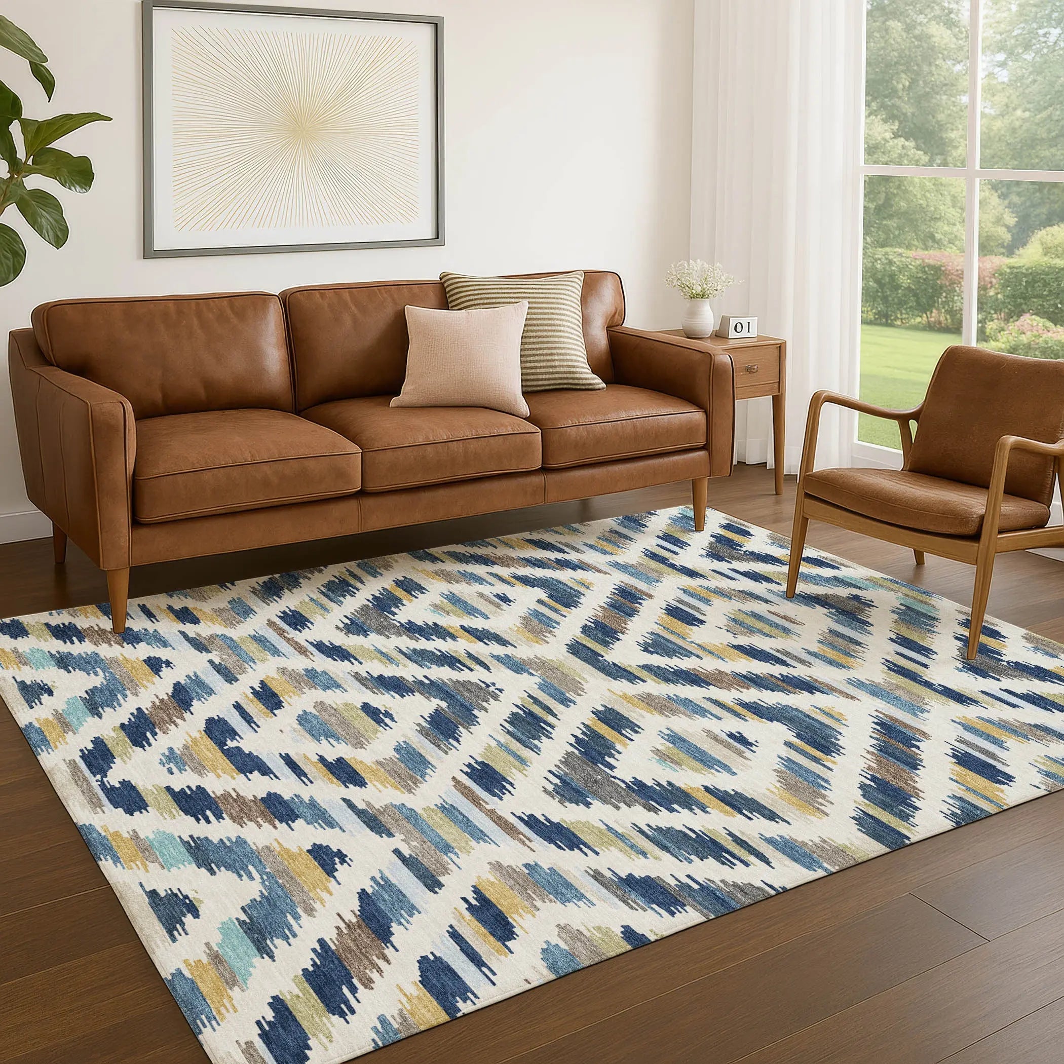 3' X 5' Navy Blue And Ivory Tribal Washable Indoor Outdoor Area Rug Homeroots Outdoor