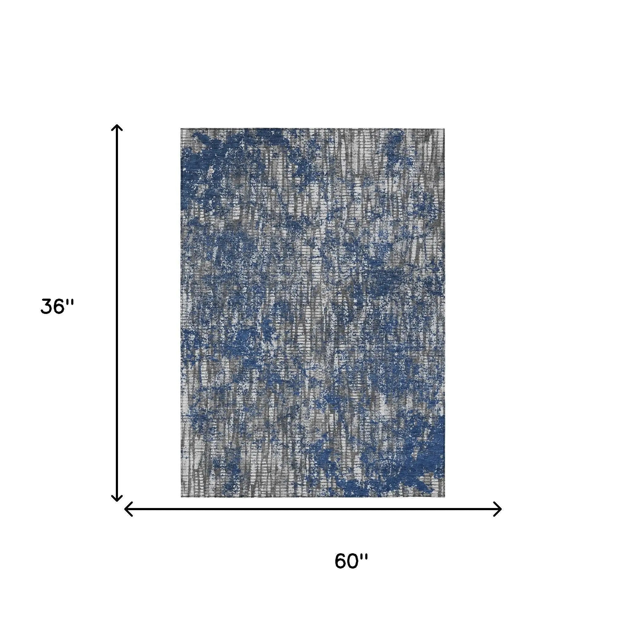 3' X 5' Navy Blue And Khaki Abstract Washable Indoor Outdoor Area Rug Homeroots Outdoor