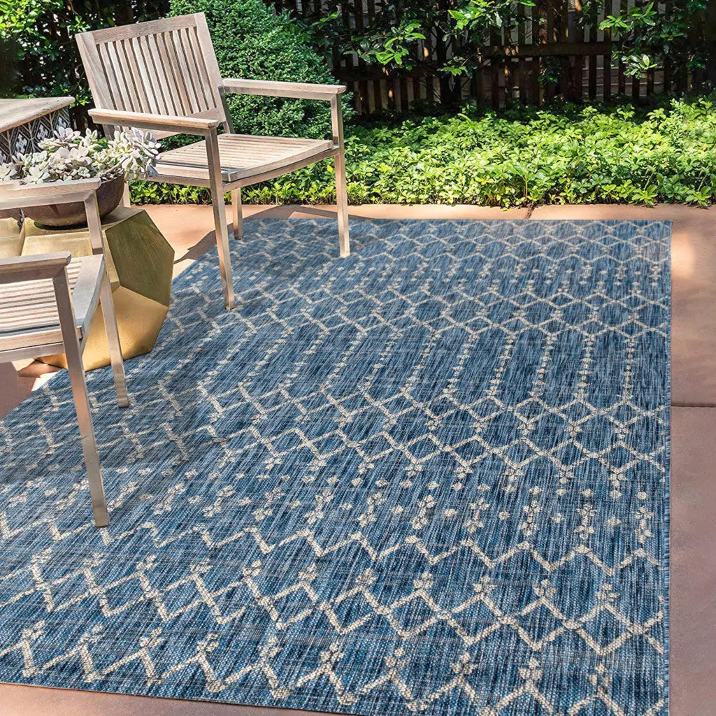 3' X 5' Navy Blue And Light Gray Trellis Indoor Outdoor Area Rug Homeroots Outdoor