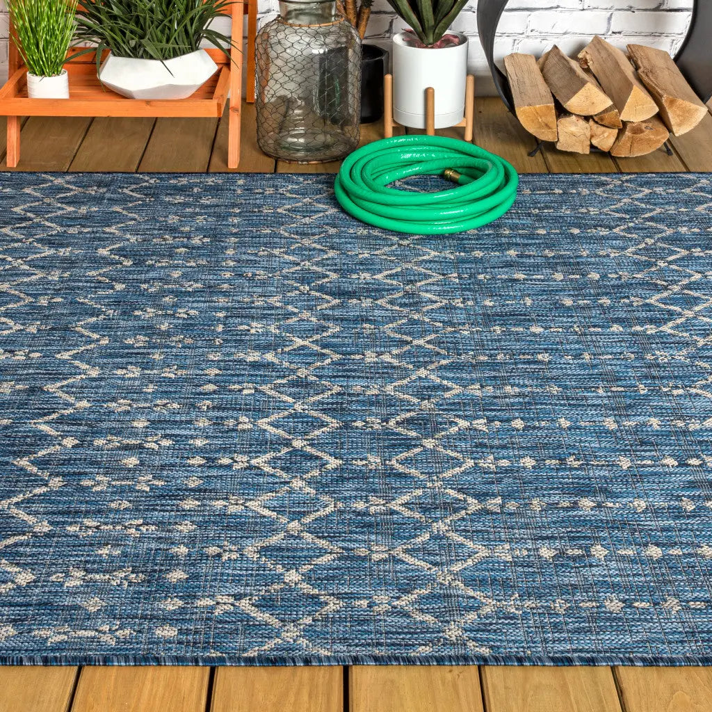 3' X 5' Navy Blue And Light Gray Trellis Indoor Outdoor Area Rug Homeroots Outdoor