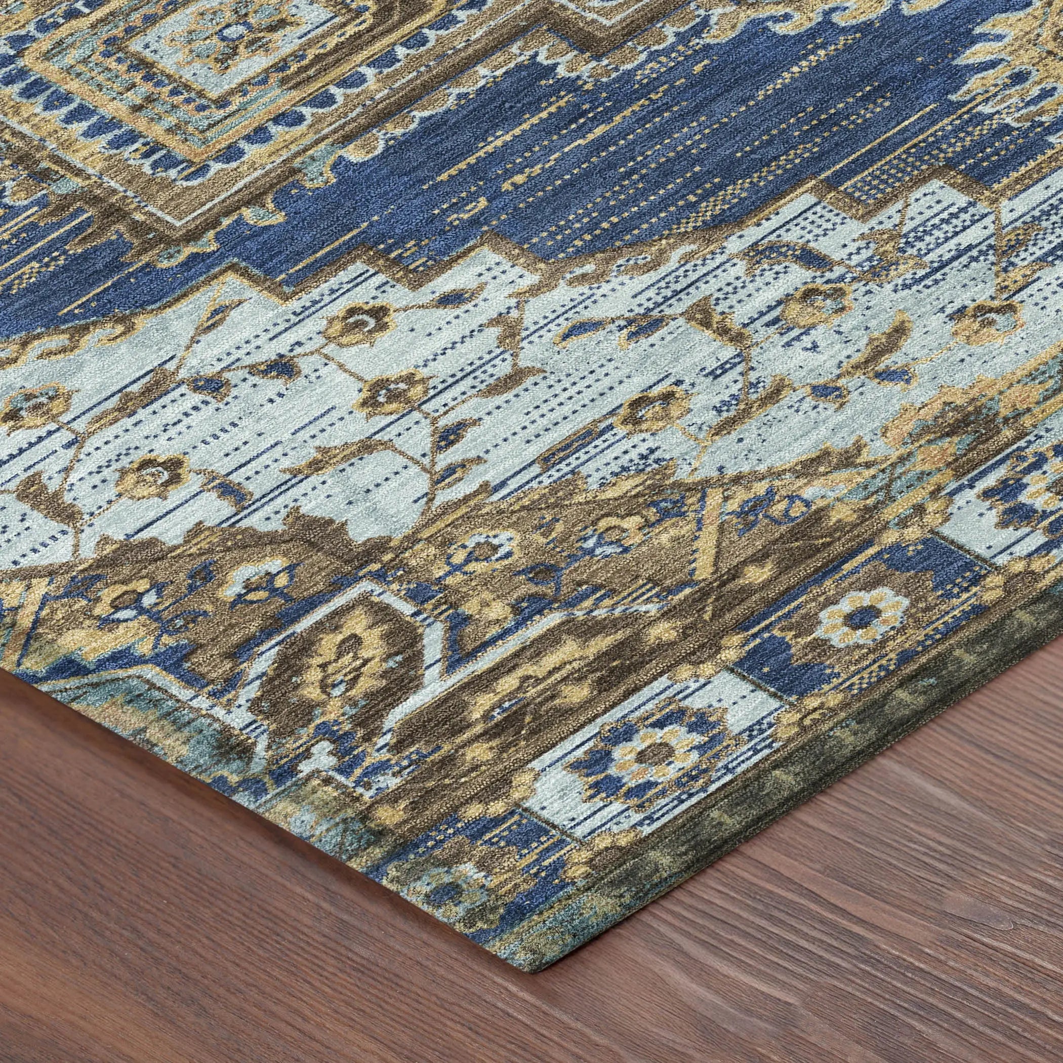 3' X 5' Navy Blue And Linen Oriental Washable Indoor Outdoor Area Rug Homeroots Outdoor