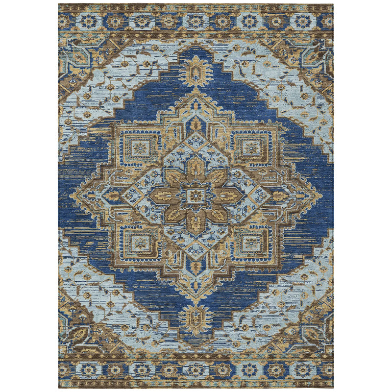 3' X 5' Navy Blue And Linen Oriental Washable Indoor Outdoor Area Rug Homeroots Outdoor