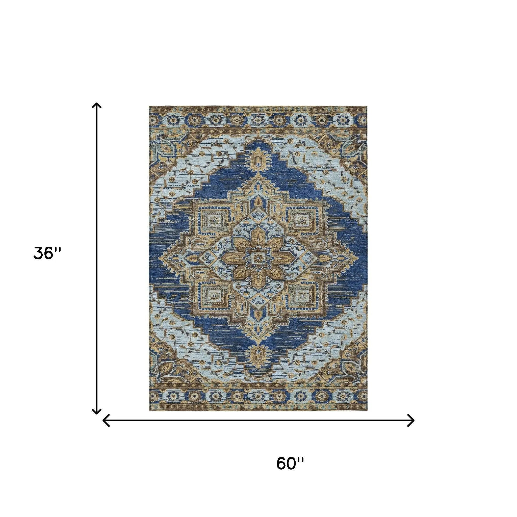 3' X 5' Navy Blue And Linen Oriental Washable Indoor Outdoor Area Rug Homeroots Outdoor
