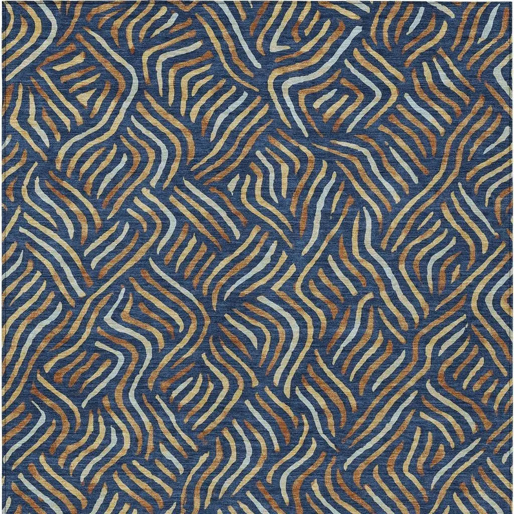 3' X 5' Navy Blue And Orange Abstract Washable Indoor Outdoor Area Rug Homeroots Outdoor