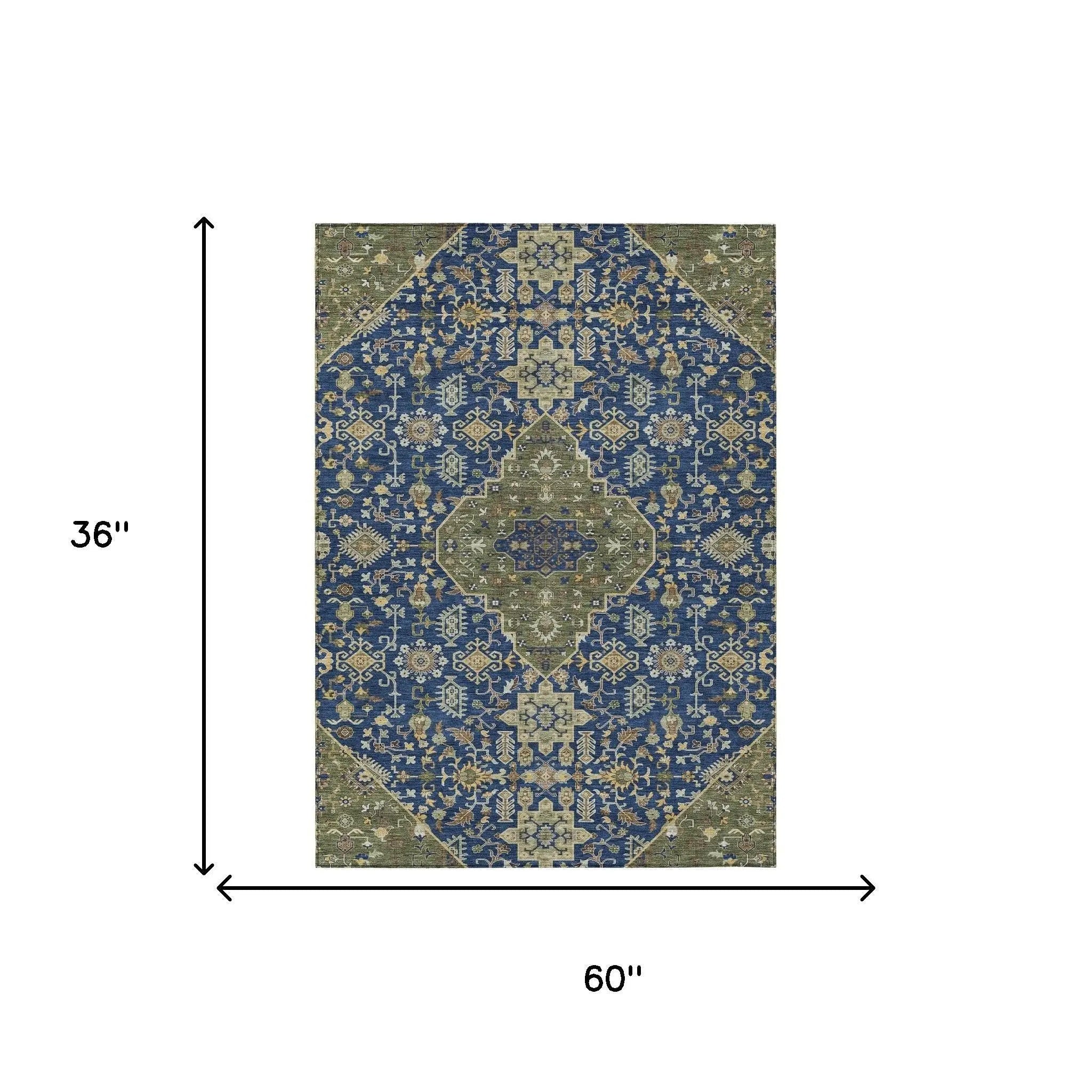 3' X 5' Navy Blue And Pewter Medallion Washable Indoor Outdoor Area Rug Homeroots Outdoor