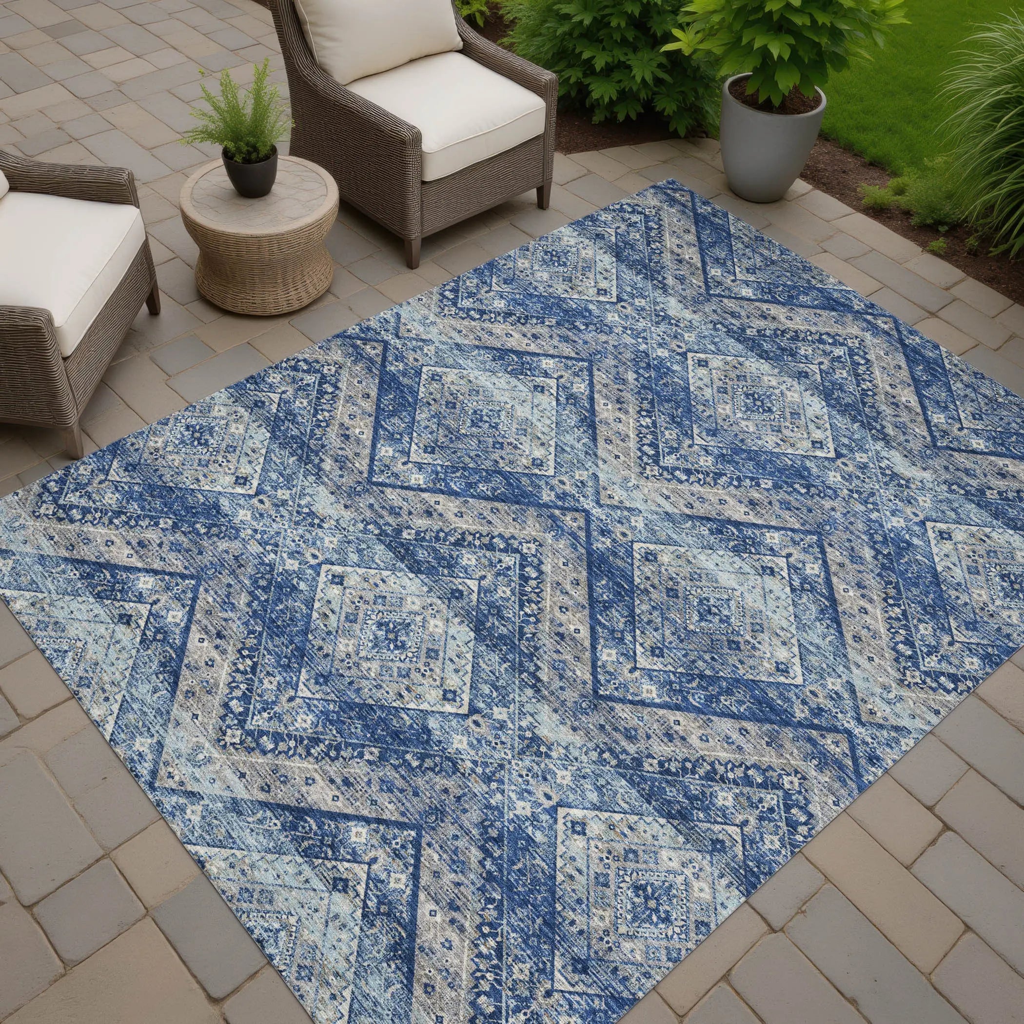 3' X 5' Navy Blue And Pink Tribal Washable Indoor Outdoor Area Rug Homeroots Outdoor