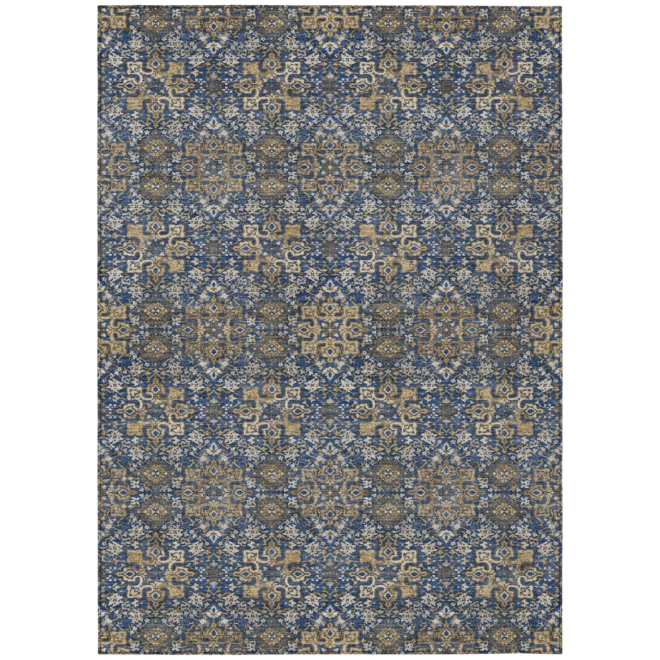 3' X 5' Navy Blue And Silver Oriental Washable Indoor Outdoor Area Rug Homeroots Outdoor
