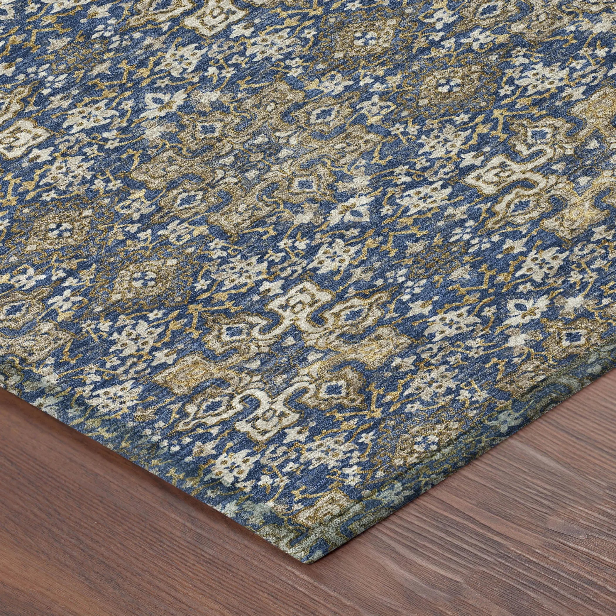 3' X 5' Navy Blue And Silver Oriental Washable Indoor Outdoor Area Rug Homeroots Outdoor