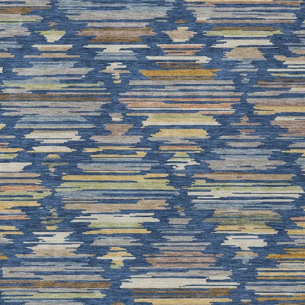 3' X 5' Navy Blue And Silver Southwestern Washable Indoor Outdoor Area Rug Homeroots Outdoor