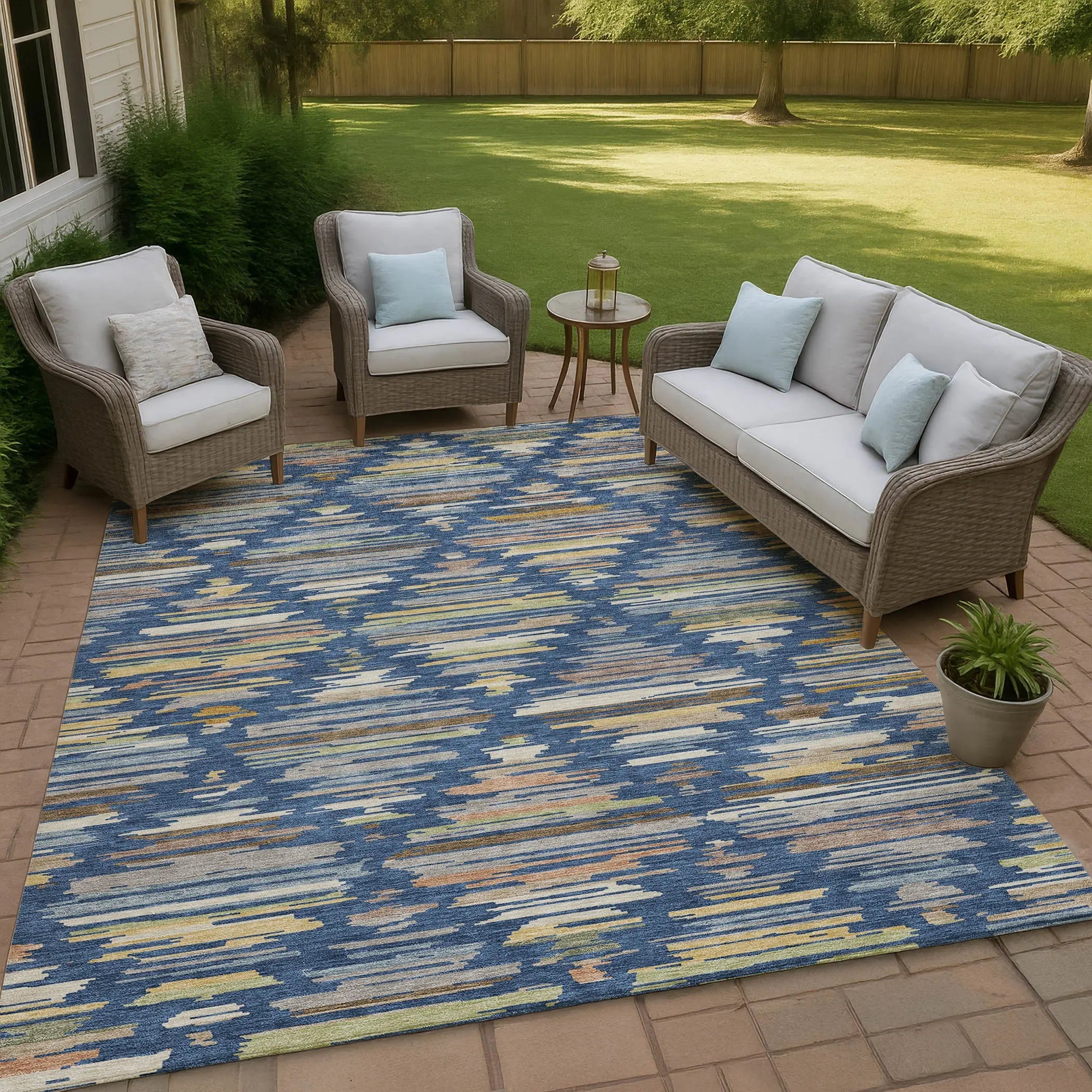 3' X 5' Navy Blue And Silver Southwestern Washable Indoor Outdoor Area Rug Homeroots Outdoor