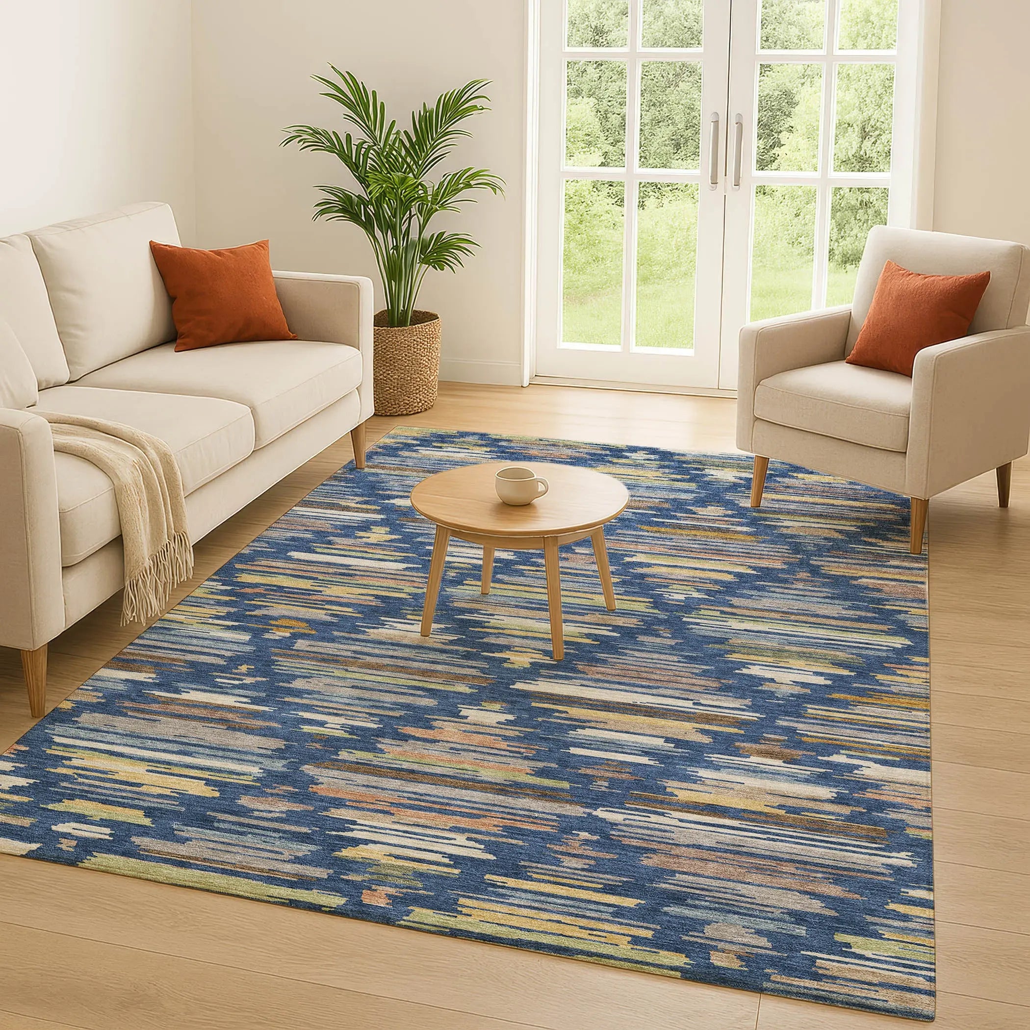 3' X 5' Navy Blue And Silver Southwestern Washable Indoor Outdoor Area Rug Homeroots Outdoor