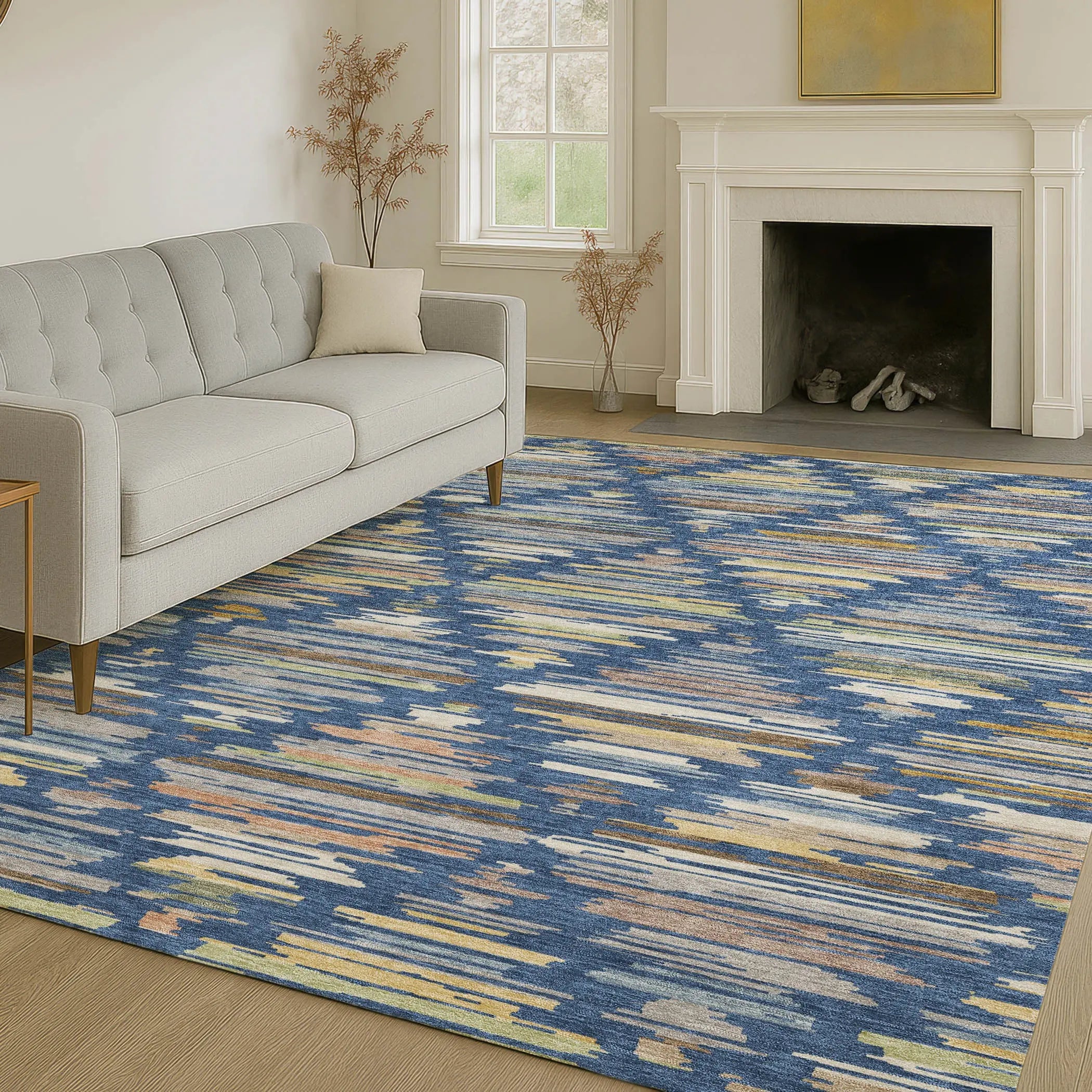 3' X 5' Navy Blue And Silver Southwestern Washable Indoor Outdoor Area Rug Homeroots Outdoor
