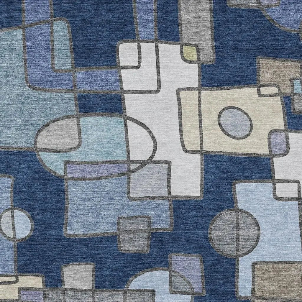 3' X 5' Navy Blue And Sky Blue Geometric Washable Indoor Outdoor Area Rug Homeroots Outdoor
