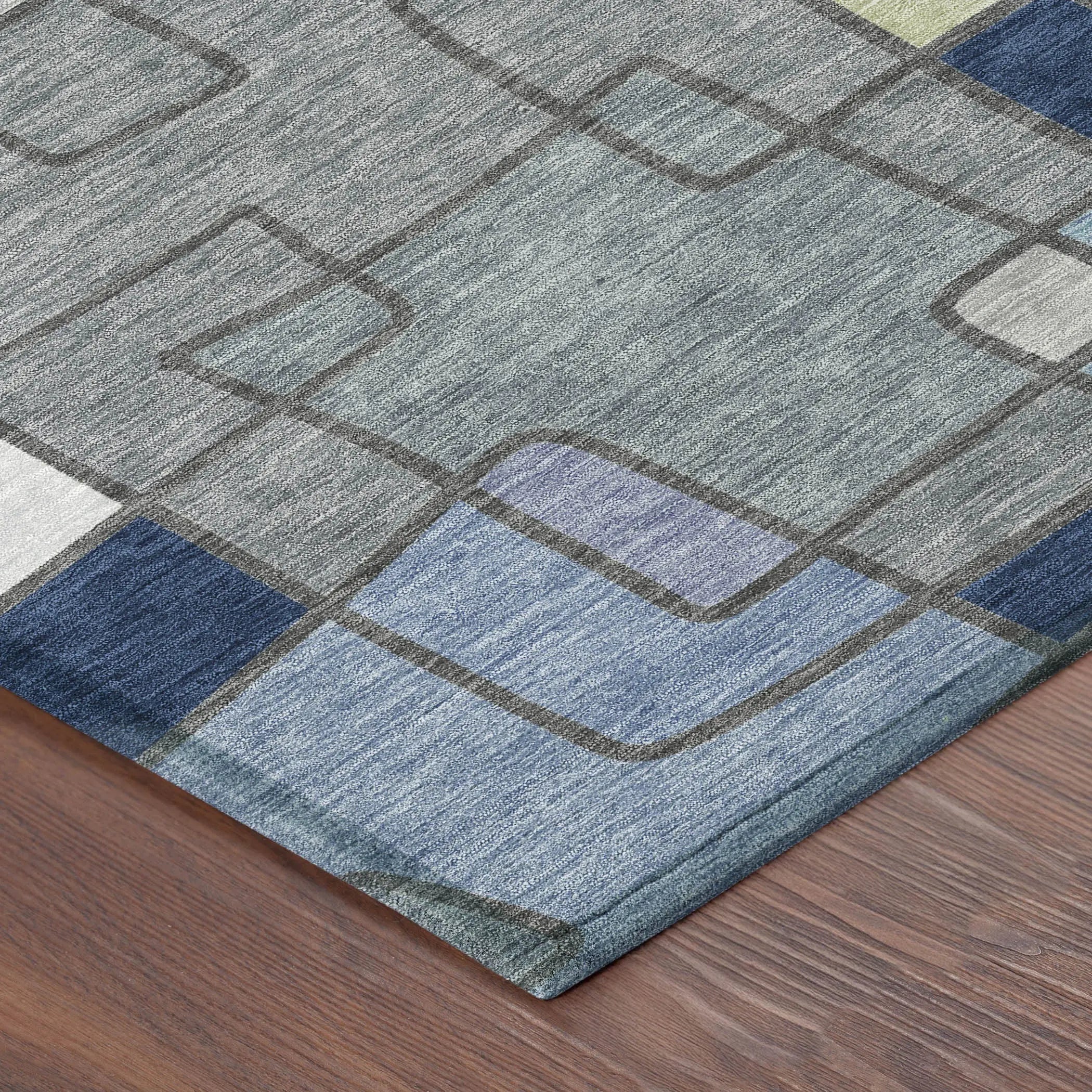 3' X 5' Navy Blue And Sky Blue Geometric Washable Indoor Outdoor Area Rug Homeroots Outdoor