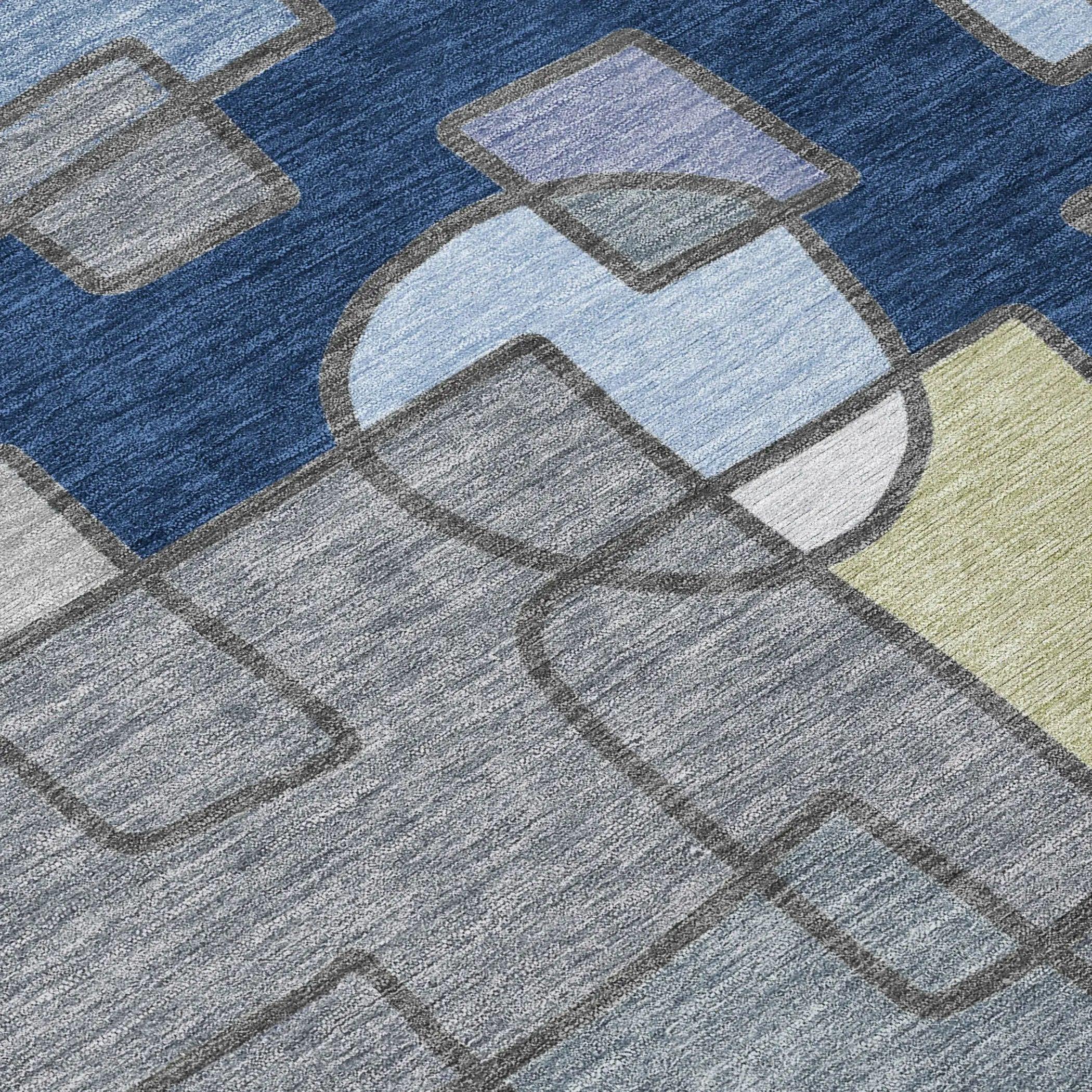 3' X 5' Navy Blue And Sky Blue Geometric Washable Indoor Outdoor Area Rug Homeroots Outdoor