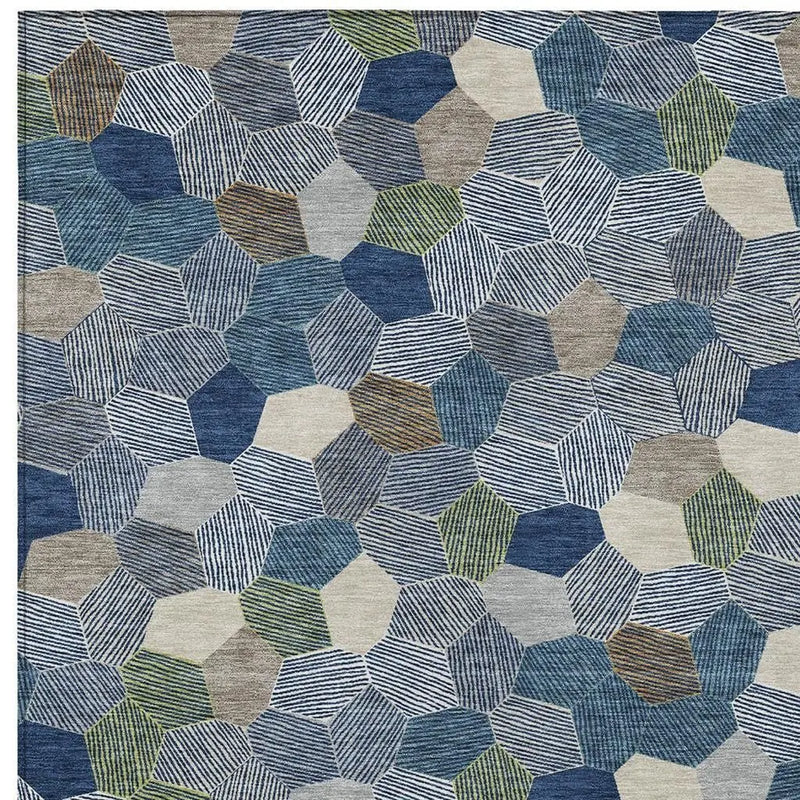 3' X 5' Navy Blue And Sky Blue Geometric Washable Indoor Outdoor Area Rug Homeroots Outdoor
