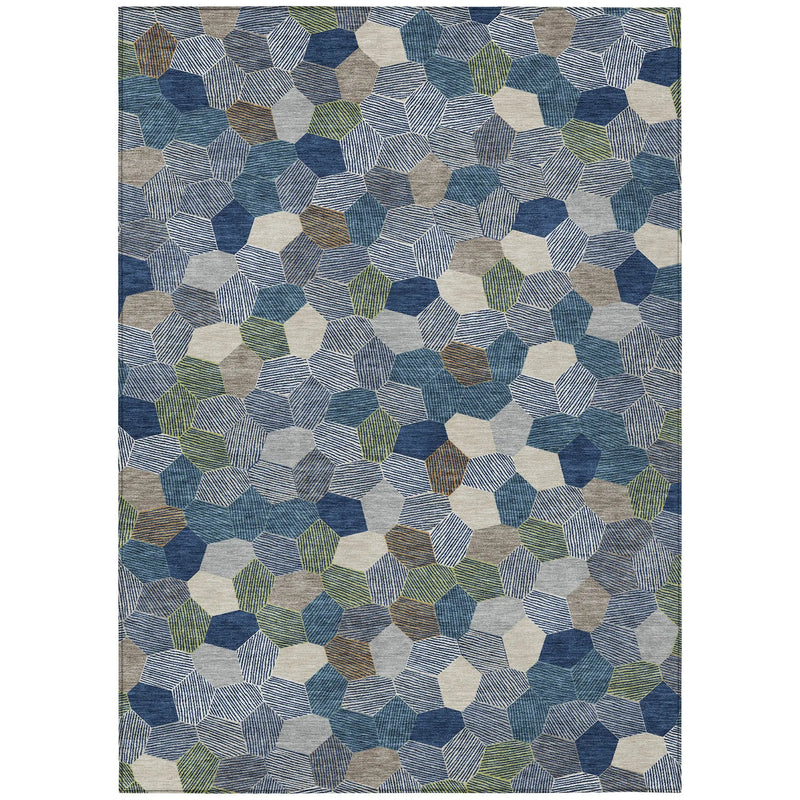 3' X 5' Navy Blue And Sky Blue Geometric Washable Indoor Outdoor Area Rug Homeroots Outdoor