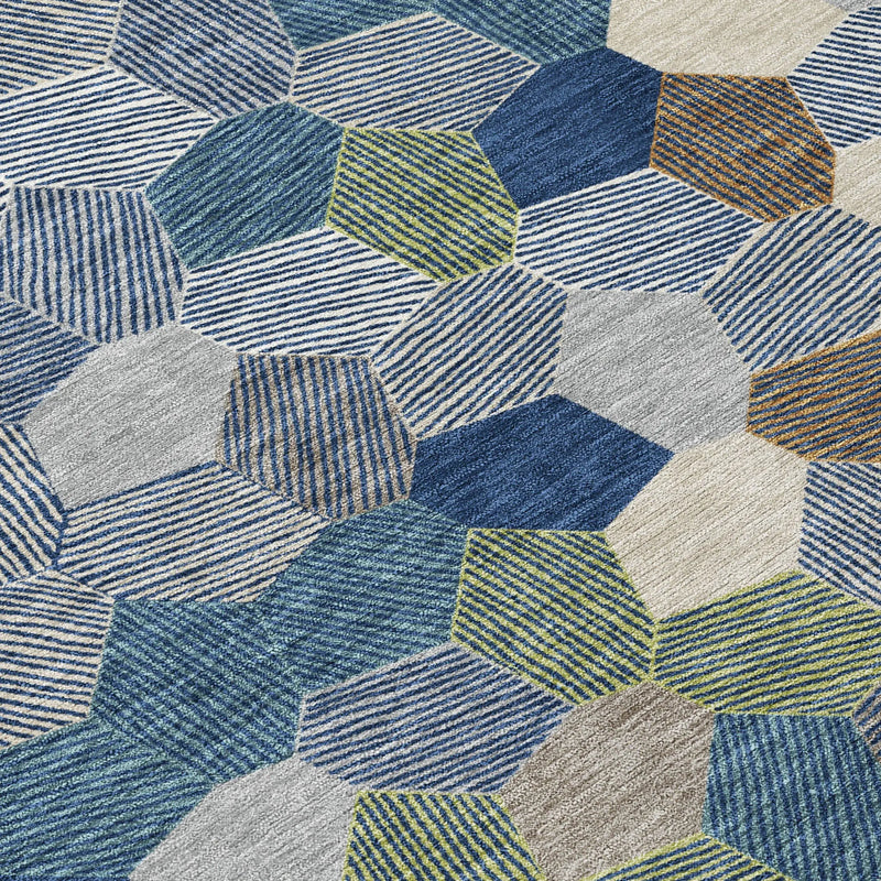 3' X 5' Navy Blue And Sky Blue Geometric Washable Indoor Outdoor Area Rug Homeroots Outdoor