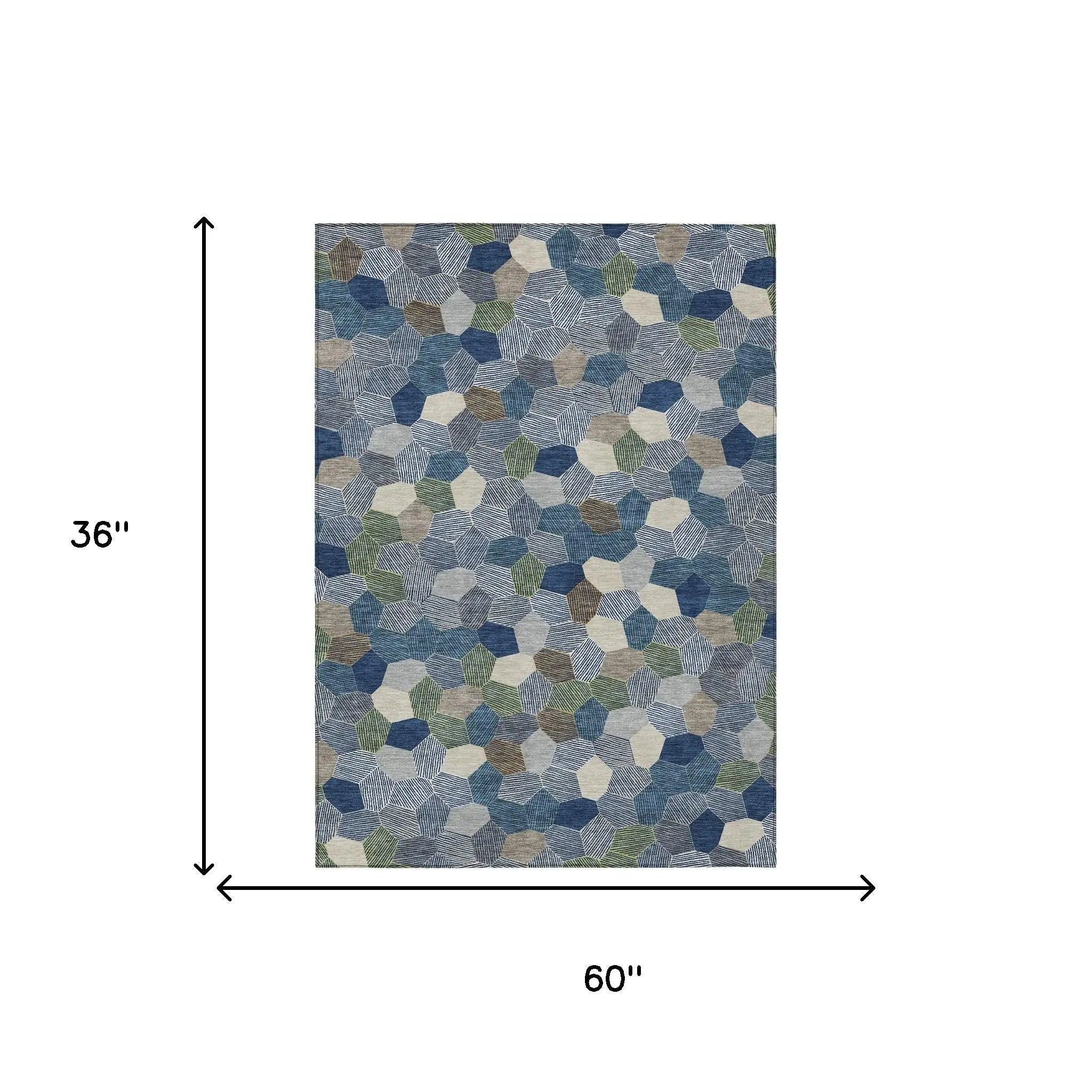3' X 5' Navy Blue And Sky Blue Geometric Washable Indoor Outdoor Area Rug Homeroots Outdoor