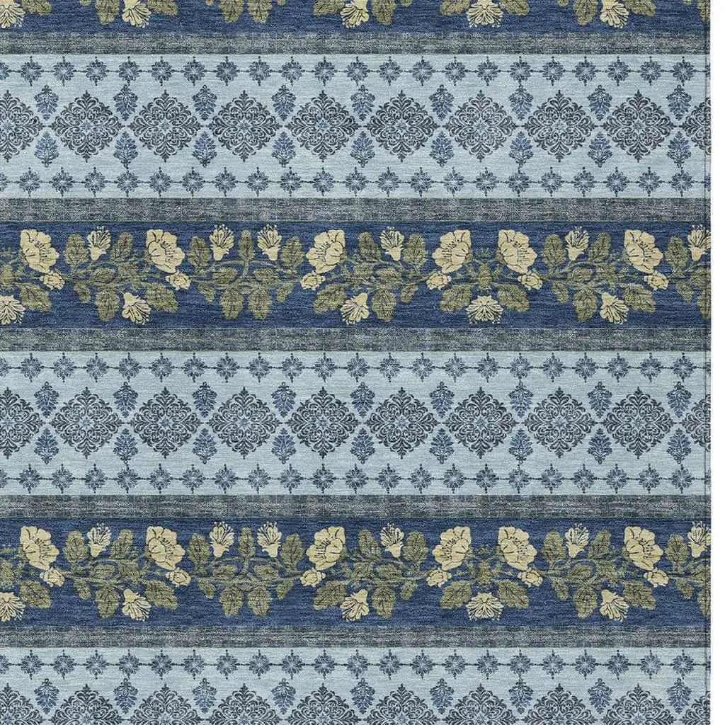 3' X 5' Navy Blue And Sky Blue Striped Washable Indoor Outdoor Area Rug Homeroots Outdoor
