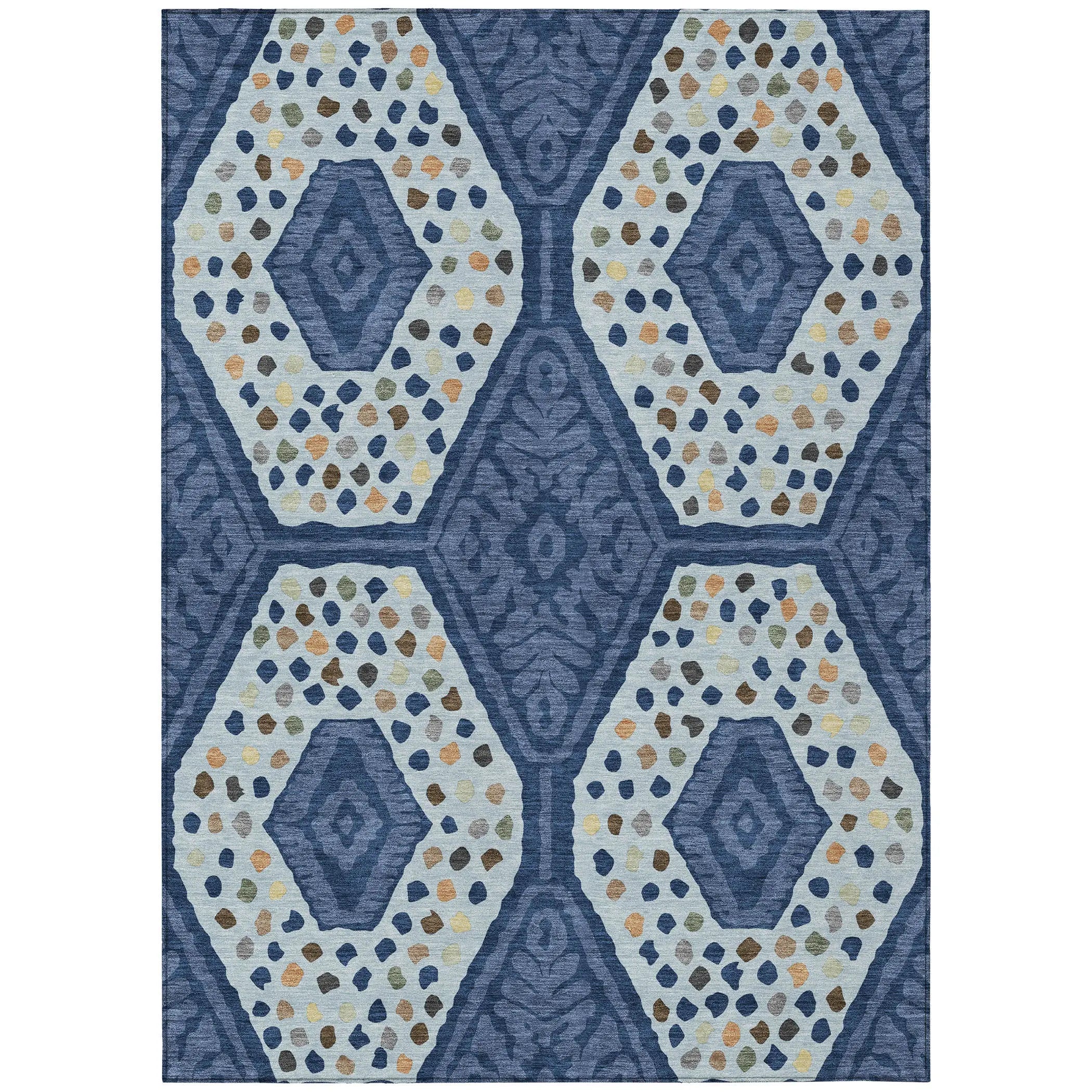 3' X 5' Navy Blue And Sky Blue Tribal Washable Indoor Outdoor Area Rug Homeroots Outdoor