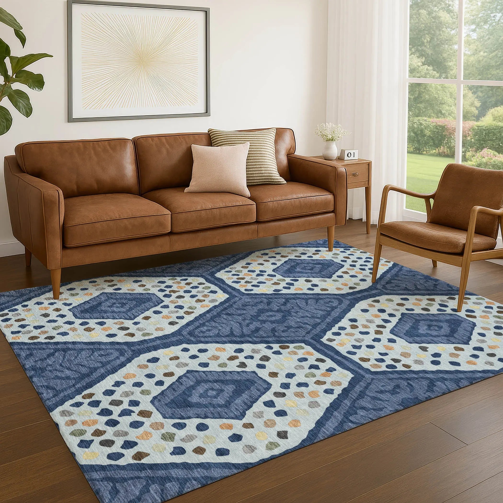 3' X 5' Navy Blue And Sky Blue Tribal Washable Indoor Outdoor Area Rug Homeroots Outdoor