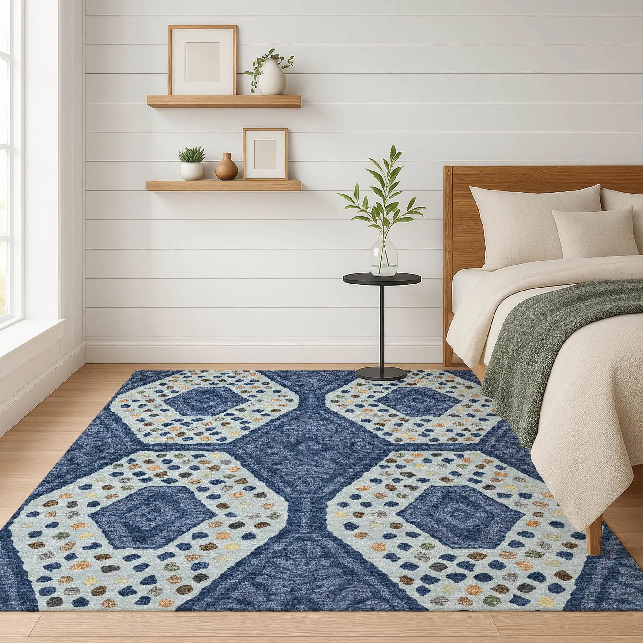 3' X 5' Navy Blue And Sky Blue Tribal Washable Indoor Outdoor Area Rug Homeroots Outdoor