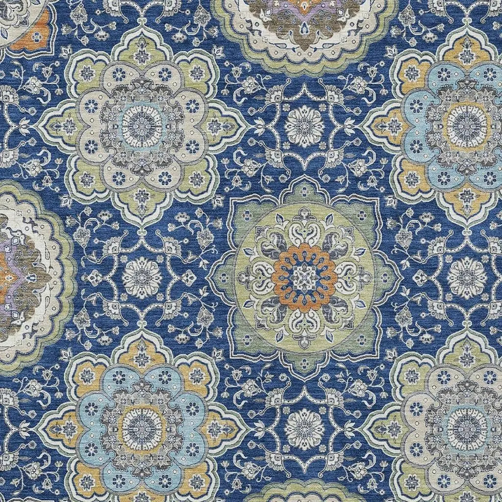 3' X 5' Navy Blue And Taupe Floral Medallion Washable Indoor Outdoor Area Rug Homeroots Outdoor