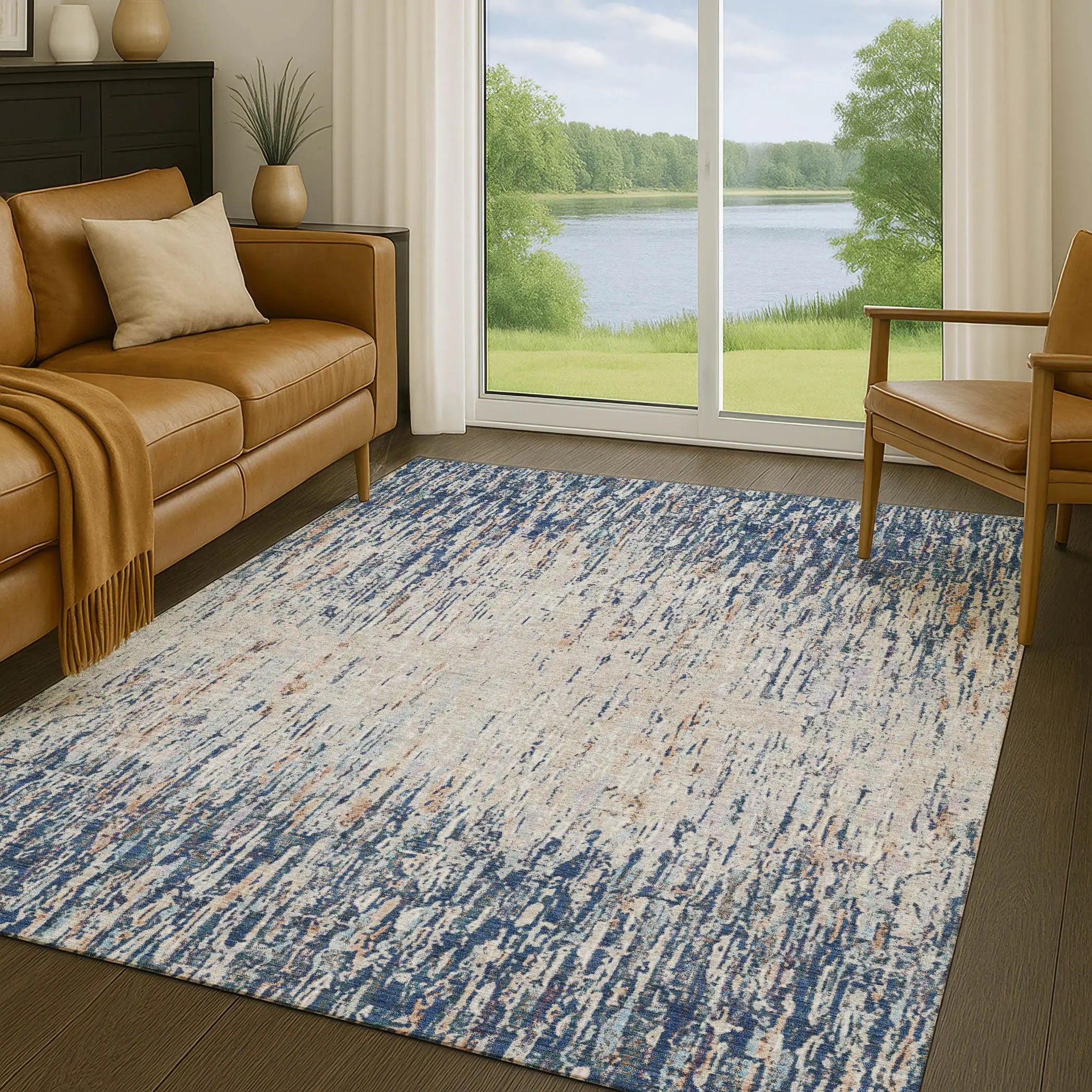 3' X 5' Navy Blue And Taupe Striped Washable Indoor Outdoor Area Rug Homeroots Outdoor