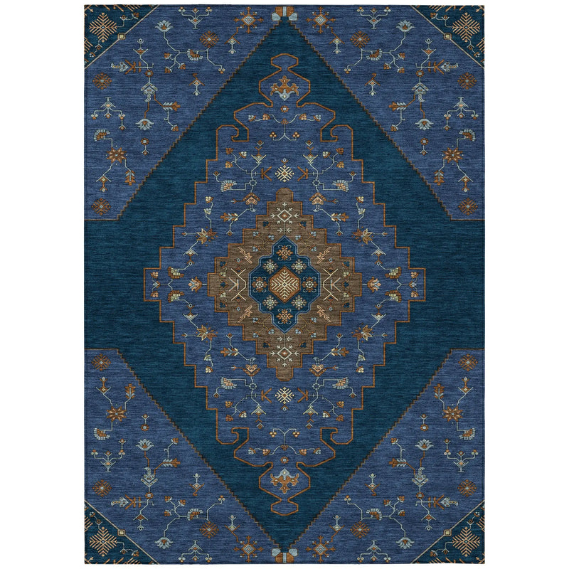 3' X 5' Navy Blue And Teal Blue Geometric Washable Indoor Outdoor Area Rug Homeroots Outdoor
