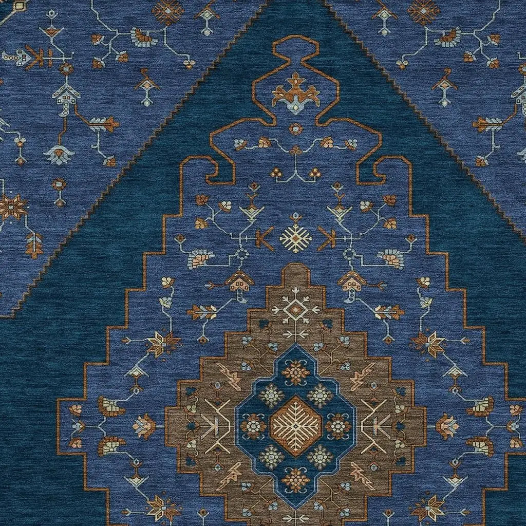 3' X 5' Navy Blue And Teal Blue Geometric Washable Indoor Outdoor Area Rug Homeroots Outdoor