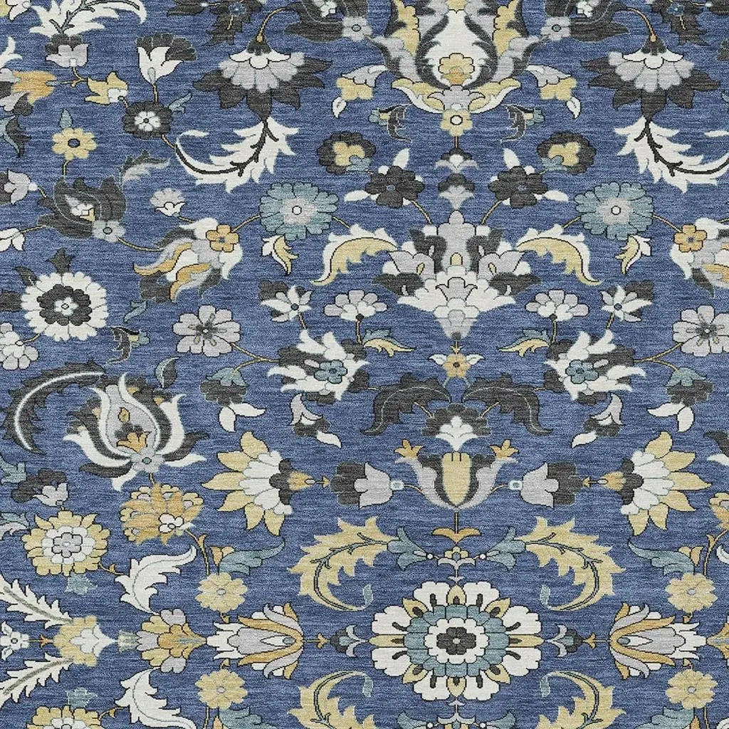 3' X 5' Navy Blue And Wheat Floral Medallion Washable Indoor Outdoor Area Rug Homeroots Outdoor