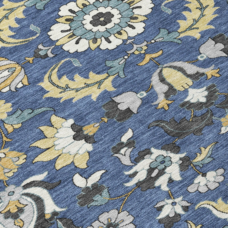 3' X 5' Navy Blue And Wheat Floral Medallion Washable Indoor Outdoor Area Rug Homeroots Outdoor