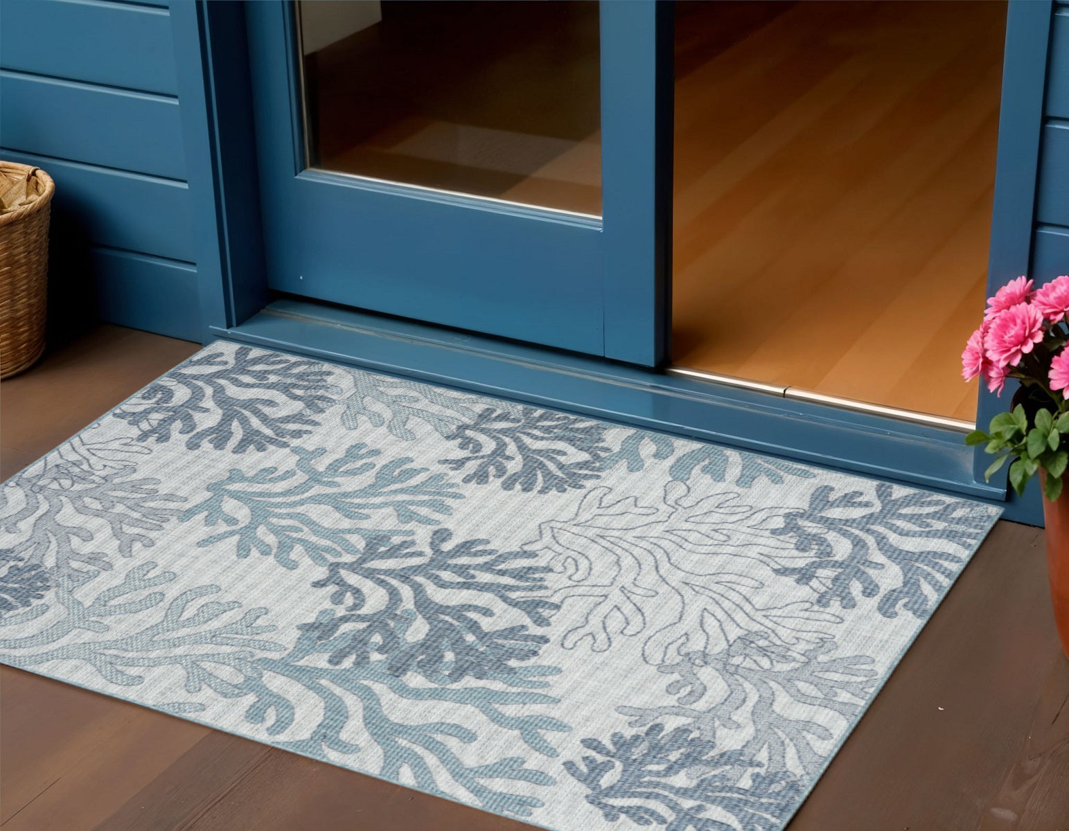 3' X 5' Navy Blue Ivory And Blue Nautical Indoor Outdoor Area Rug Homeroots Outdoor